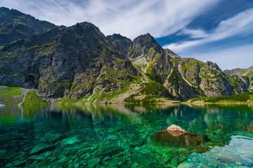 High Tatra mountains and picturesque clear lake Czarny Staw