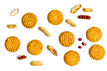 Biscuits with peanuts on white background