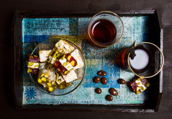 Halva with cacao pieces on a plate