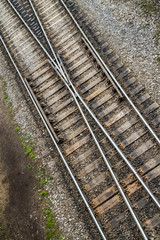 Fototapeta na wymiar Switch and Frog Arrangement of a Railroad Aerial View