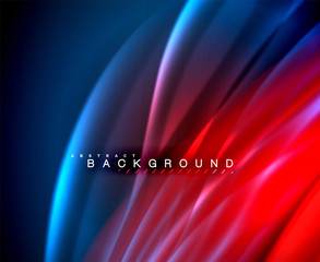 Neon glowing wave, magic energy and light motion background. Vector wallpaper template