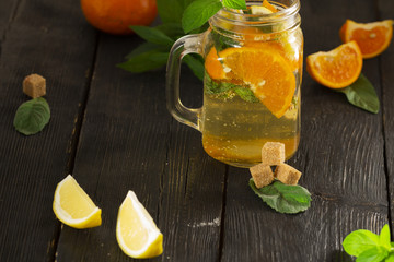 Refreshing summer cocktail with crushed ice and citrus fruits