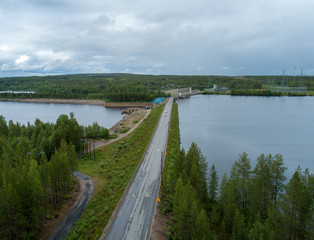 Fototapeta premium Valajaskoski Rovaniemi Finland, on of the damns at Kemijoki river on a rainy summer day