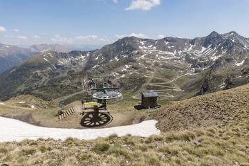 Mountain station of a chairlift in the Ordina Arcalis area in the Pyrenees in Andorra
