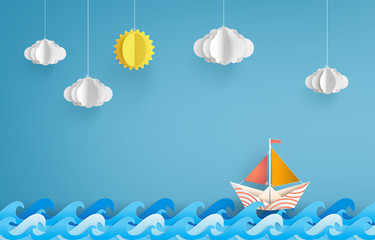 Obraz premium Paper Boat Sailing in Summer Sea