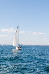 Naklejka premium Seascape with white yacht on the sea in Odesa