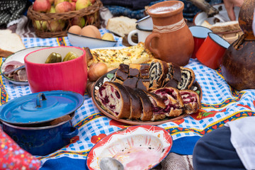 Homemade strudel served on picnic