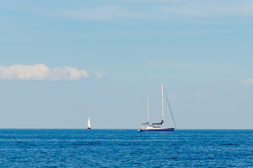 Fototapeta premium Seascape with white yacht on the sea in Odesa