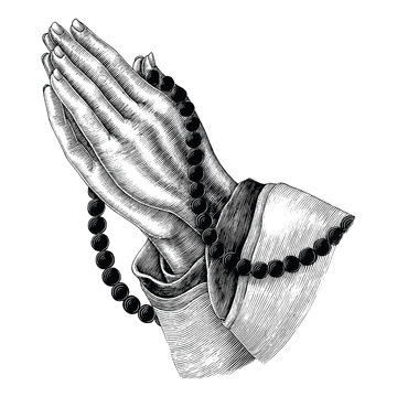 Praying hand drawing vintage clip art isolated on white background