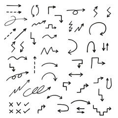 Hand drawn arrow set. Doodle arrows sketch. Vector illustration.