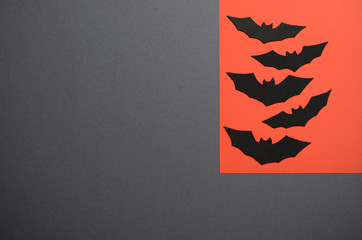 Black Bats on Orange Background, Halloween Symbol