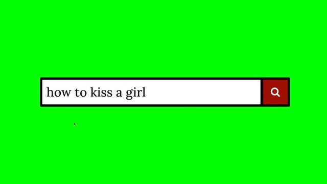 Writing a question on a fake search engine and clicking on the lens icon for the answer: how to kiss a girl.
