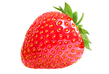 Sweet strawberry with green leafs isolated on white
