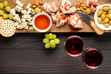 Cheese, bacon, olives and crackers