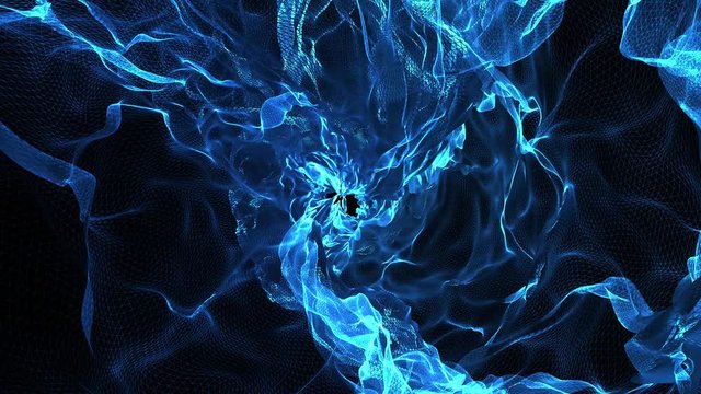Abstract blue waving 3D grid or mesh as futuristic cyberspace. Blue geometric environment or source of energy