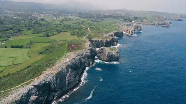 Breathtaking arial view of a rocky coastline in northern Spain