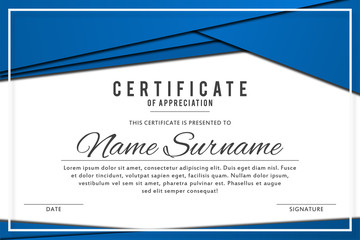 Certificate template in elegant blue color with abstract borders, frames. Certificate of appreciation, award diploma design template