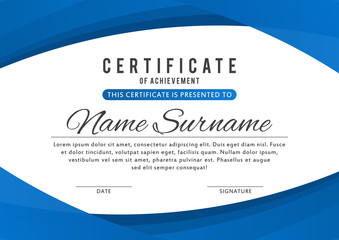 Obraz premium Certificate template in elegant blue color with abstract borders, frames. Certificate of appreciation, award diploma design template