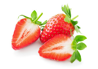 fresh ripe red strawberry fruits isolated on white background