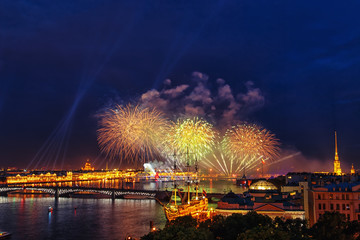 Fototapeta premium Festive fireworks in St. Petersburg.