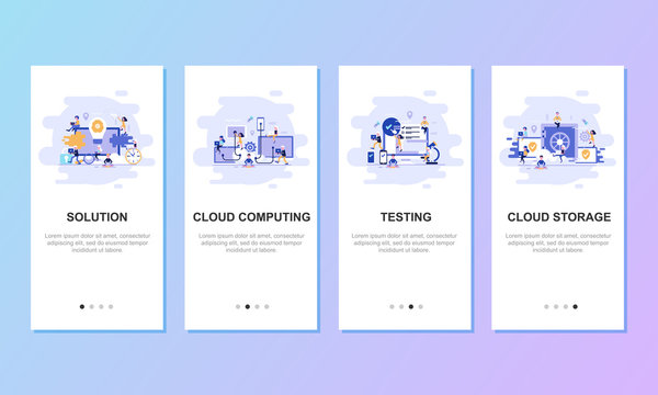 Onboarding screens user interface kit for mobile app templates concept. Modern user interface UX, UI screen template for mobile smart phone or responsive web site. Vector illustration flat design.