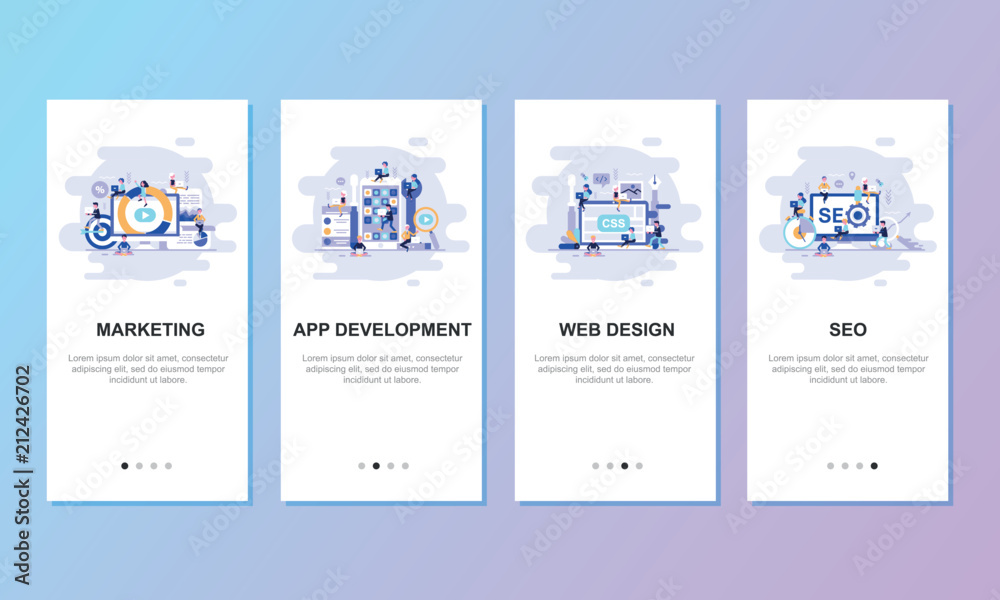 Wall mural onboarding screens user interface kit for mobile app templates concept. modern user interface ux, ui
