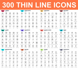 Simple set of vector thin line icons. Contains such Icons as Business, E-commerce, Travel, Vacation, Education, Learning, Medical, Healthcare, Ecology. 48x48 Pixel Perfect. Linear pictogram pack.