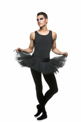 Obraz premium handsome ballet artist in tutu skirt