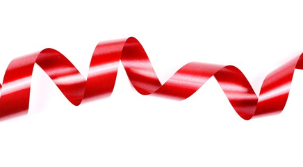 Red ribbon isolated on white background, top view