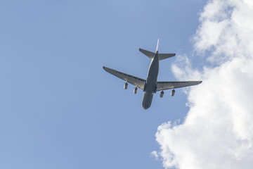 A plane is flying in the sky