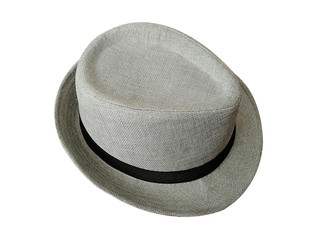 gray hat with a black ribbon isolated on a white background