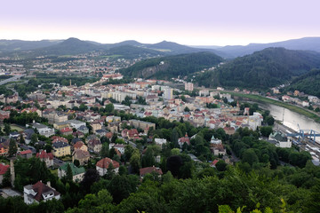 miniature city panorama of czech town of Decin