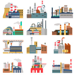 Different factories color flat illustrations set