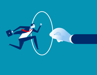 Man jumping through a hoop. Concept business vector illustration, Jump, Holding Hoop. © zenzen