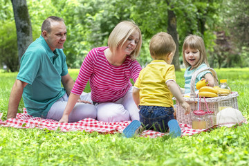 Happy family on a picnic in the park