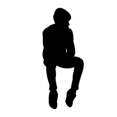 vector, isolated silhouette of a guy sitting on a white background