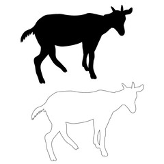 isolated silhouette of goat with horns on white background