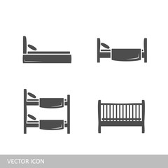 Bed icon. A set of icons of various beds flat style. Furniture design. Vector illustration.