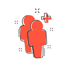 Cartoon people icon in comic style. People illustration pictogram. Users person with plus sign splash business concept.