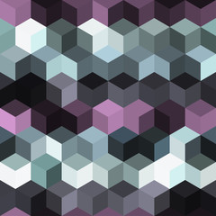 Hexagon grid seamless vector background. Minimal polygons bauhaus corners geometric design. Trendy colors hexagon cells pattern for game ui. Honeycomb shapes mosaic backdrop.