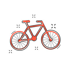 Cartoon bike icon in comic style. Bicycle sign illustration pictogram. Bike business concept.