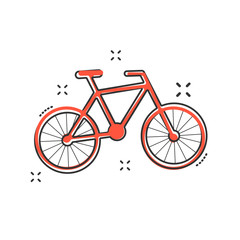 Obraz premium Cartoon bike icon in comic style. Bicycle sign illustration pictogram. Bike business concept.