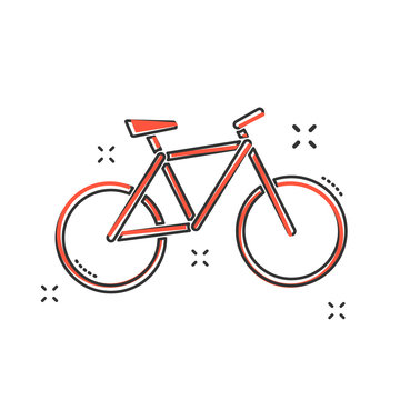 Cartoon bike icon in comic style. Bicycle sign illustration pictogram. Bike business concept.
