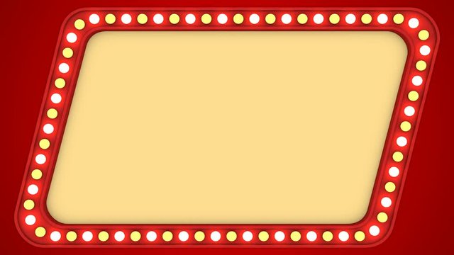 Flashing light bulbs red vintage frame border screen sign quadrangular casino background loop