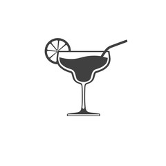 Cocktail glass icon with lime and tube isolated. Vector illustration.