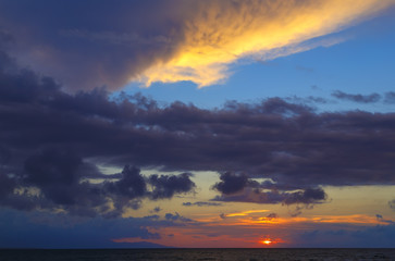 Obraz premium Panorama. Sun Over Horizon, Sunset, Sunrise Background.