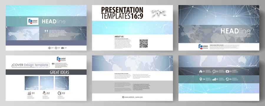 The minimalistic abstract vector illustration of editable layout of high definition presentation slides design business templates. Polygonal texture. Global connections, futuristic geometric concept.