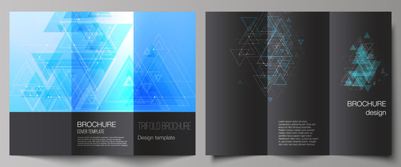 Fototapeta na wymiar The minimal vector illustration of editable layouts. Modern covers design templates for trifold brochure or flyer. Polygonal background with triangles, connecting dots and lines. Connection structure.