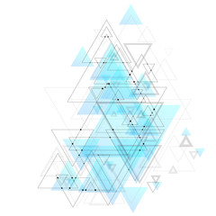 Abstract polygonal low poly vector background with blue triangles, connecting dots and lines. Connection structure.