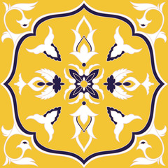 Mexican tile pattern vector seamless with floral ornaments. Portuguese azulejo, puebla talavera, spanish, italian sicily majolica. Tiled element for kitchen mosaic floor or ceramic bathroom wall.